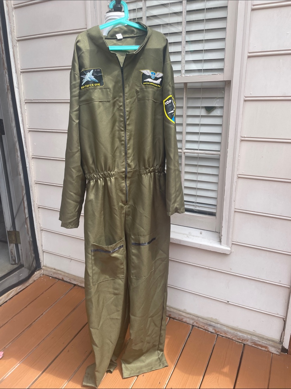 EUC-Unisex Air Force Pilot Flight Suit Costume Olive Green Jumpsuit Adult Size L